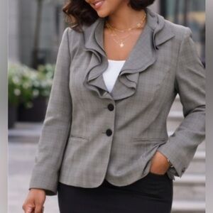 Isabella Suit Black and White Plaid Ruffle Long Sleeve Jacket Size: 14